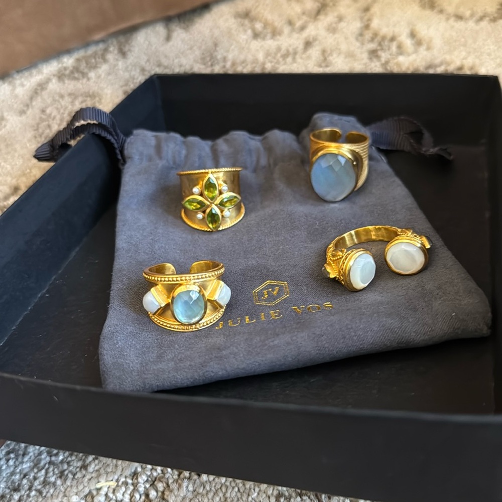 Julie Vos Gold and pearl Gemstone Rings Set